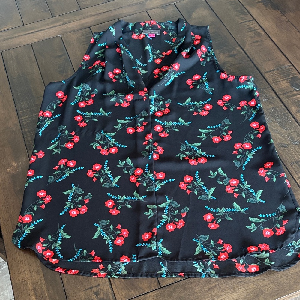 Vince Camuto Black Blouse with Red Floral Design